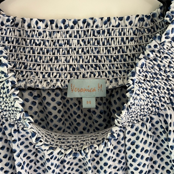 Veronica M Off The Shoulder Blue and White Blouse | Size M - Picture 2 of 4
